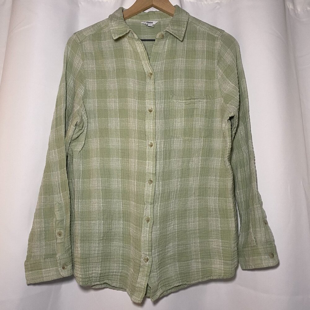 Sonoma Goods for Life Button Down Shirt Womens L Light Green Plaid Textured EUC